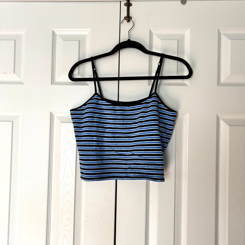 No Boundaries Vintage Tank Top Striped Cropped Stretch Size X-Large Navy
